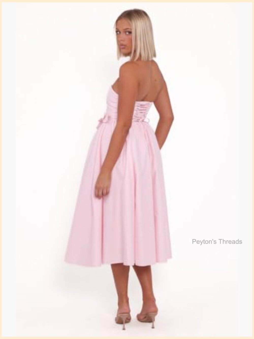 Strapless Midi Dress with Boned Bodice and Back Corset Tie - Picture 3 of 4